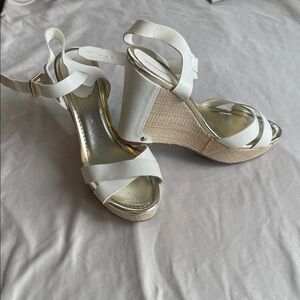 Liz Claiborne White and Tan Wedge Sandals